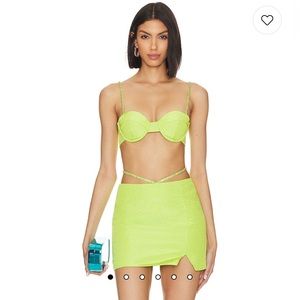 Revolve Camila Coelho Crystal Bralette & Hannah Mini Skirt in Apple Green